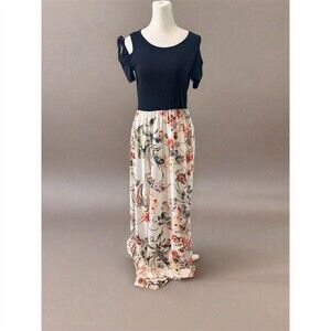Styleword Maxi Dress Womens Size S Black Floral Cold Shoulder Long Casual